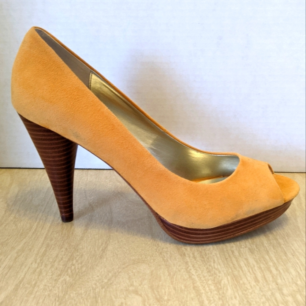 Style&Co Camel Suede Peeptoe Woodblock Heels size 8.5